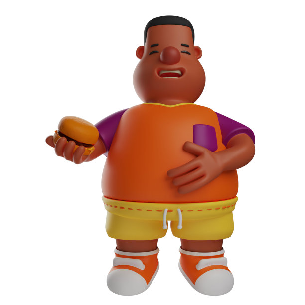 大男孩3D卡通插画正在吃汉堡图片下载