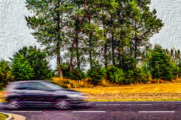 以手绘油画的风格在画布上绘制郊区风景，创意艺术设计元素图片下载