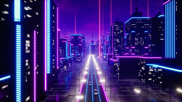 未来主义运输汽车在道路上的大都市。三维渲染图片下载