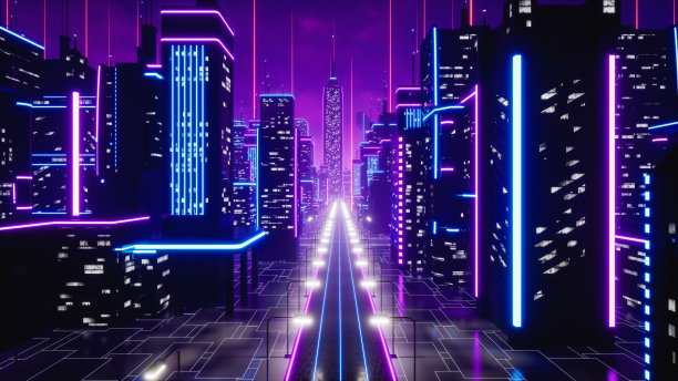 元世界城市的街道，3d渲染图片下载