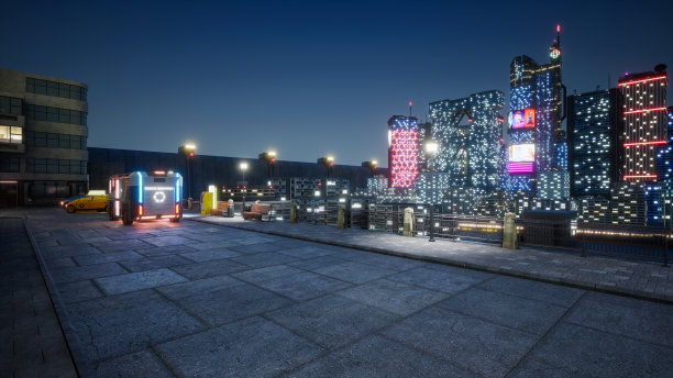 赛博朋克城市街道，3d渲染图片下载