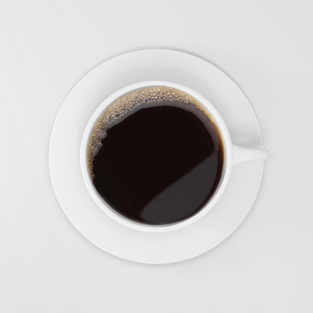 白色背景下的咖啡杯俯视图图片下载