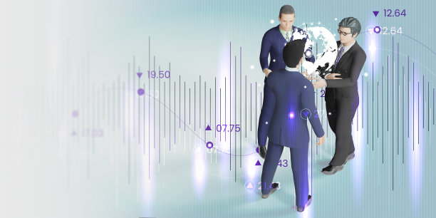全球网络和股票图表商人握手合作伙伴3d插图图片下载