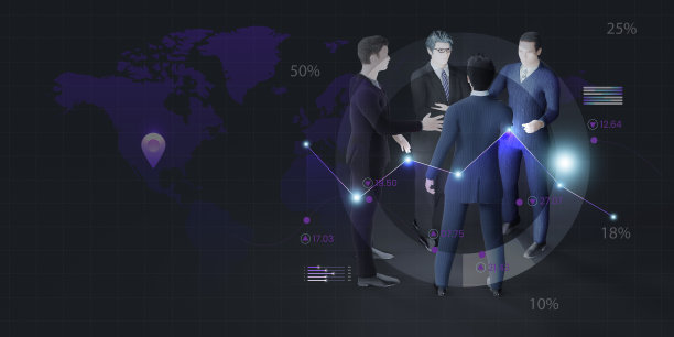 全球网络和股票图表商人握手合作伙伴3d插图图片下载