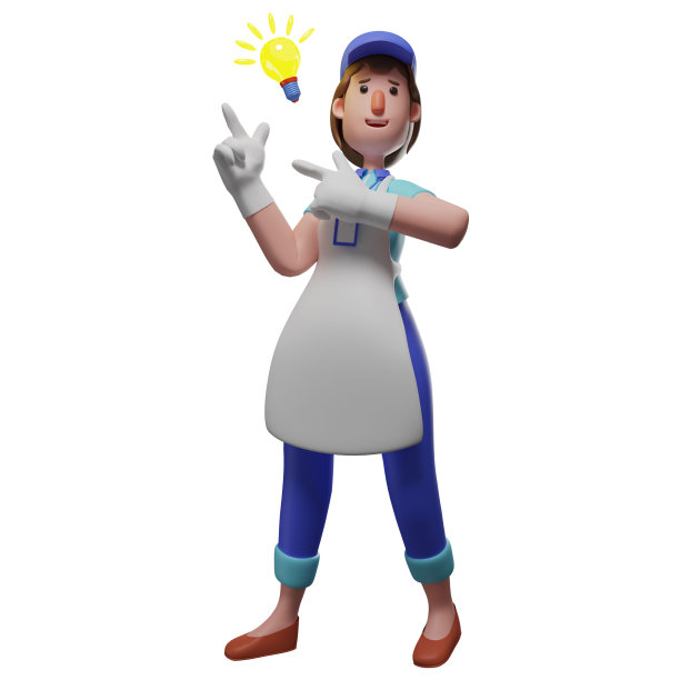 一个聪明的3D服务员卡通形象分享她的新想法图片下载