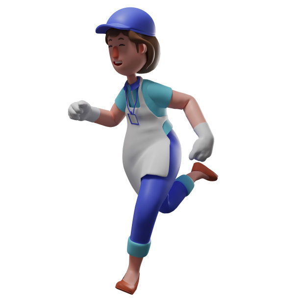 展示跑步姿势的笑脸3D服务员卡通插图图片下载