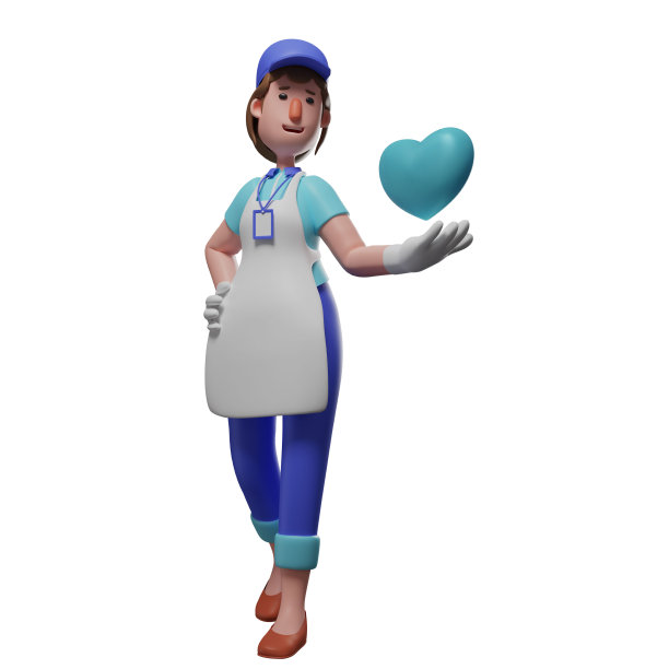 浪漫3D卡通服务员蓝心插画图片下载