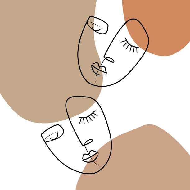 两面极简线条插图与粉彩装饰。图片下载