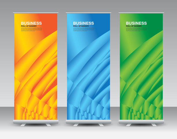 商业卷起横幅设置，卷起横幅设计，旗帜架或旗帜设计，j旗，x旗架，x旗，展览展示，展台设计，海报，广告，几何背景模板，矢量图片下载