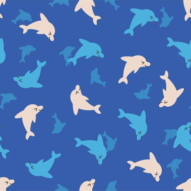 快乐玩海豚鱼矢量图形无缝模式图片下载