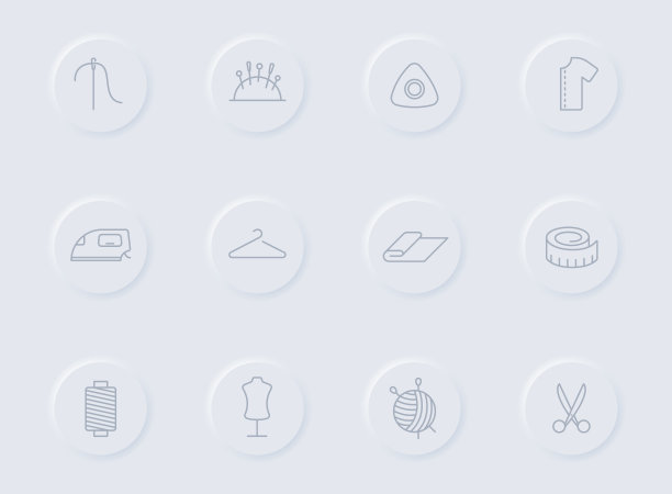 缝线灰色图标圆形橡胶按钮。缝纫图标集网页，移动应用程序，UI设计和推广业务测谎图片下载
