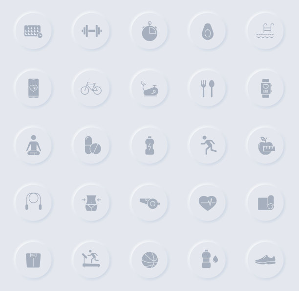 圆形橡胶按钮上适合的灰色字形图标。健身矢量图标的网页，移动应用程序，UI设计和推广业务测谎图片下载