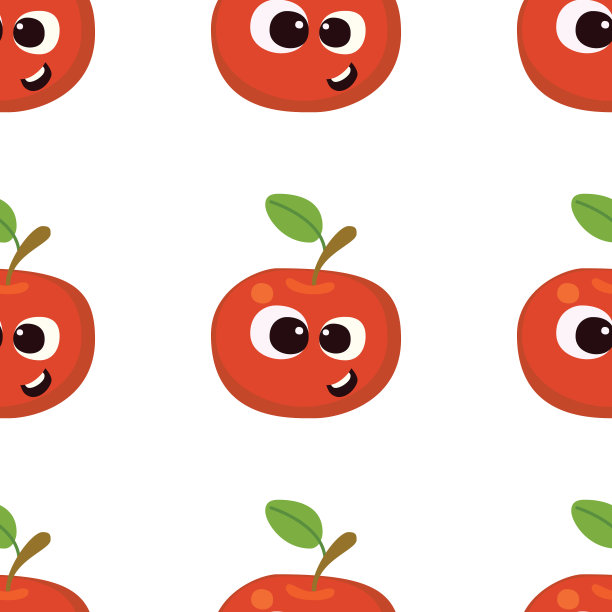 水果宝宝卡通无缝图案。苹果人物可爱的脸图案。儿童服装或玩具的食品背景图片下载
