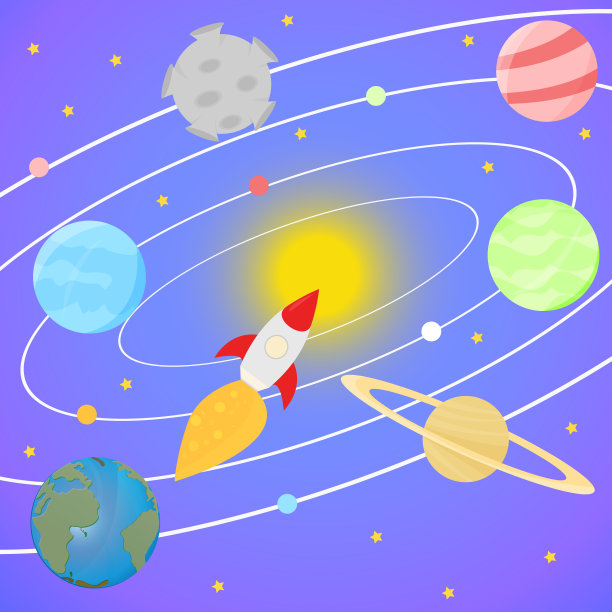 火箭在外层空间与恒星、太阳、小行星、行星和月球图片下载