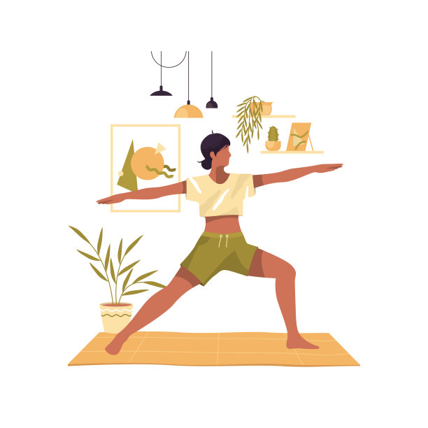 瑜伽战士姿势或vrksasana，矢量剪贴画图片下载