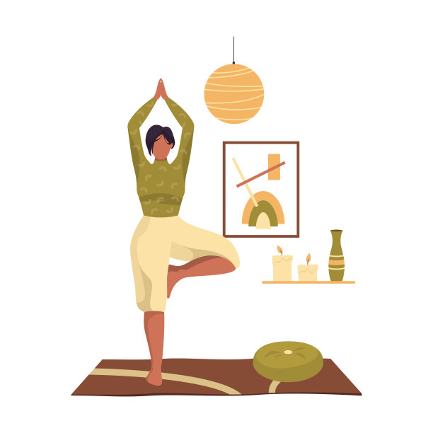 瑜伽树式或vrksasana，矢量横幅图片下载