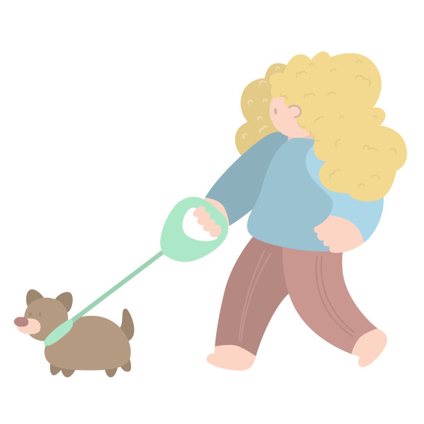 女人在春天遛狗。户外活动的概念。矢量插图平面风格，健康生活方式的概念插图，运动，锻炼。图片下载