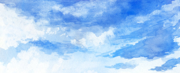 夏天蓝色的天空背景插图画在水彩图片下载