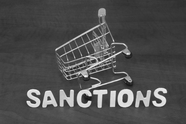 购物手推车和制裁字样特写图片下载