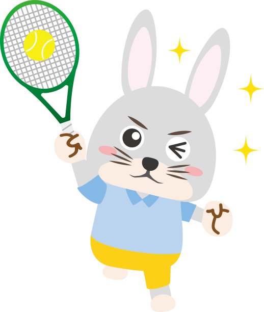 兔子快乐地打网球的插图/插图材料(矢量插图)图片下载