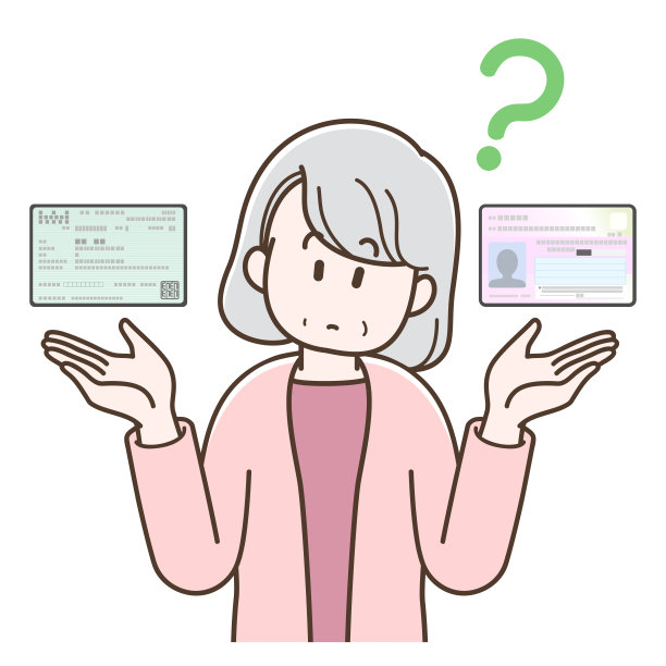 老年妇女为My Number卡和健康保险证烦恼的插图图片下载