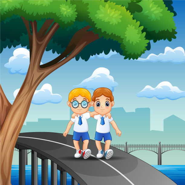 快乐的男孩放学回家图片下载