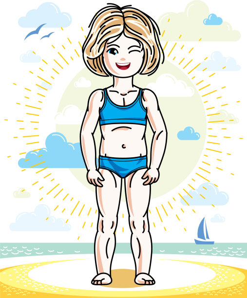 金发小女孩蹒跚学步站在阳光下图片下载