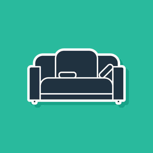 蓝色沙发图标孤立在绿色背景图片下载
