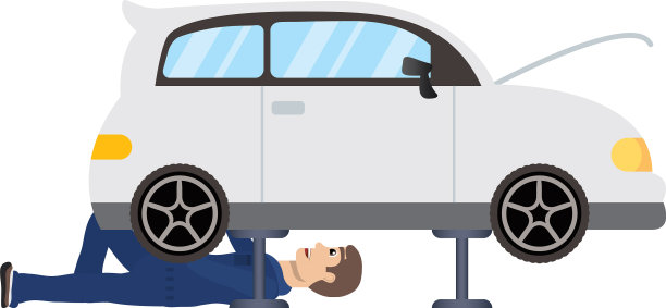 年轻的机械师在汽车角色工作图片下载