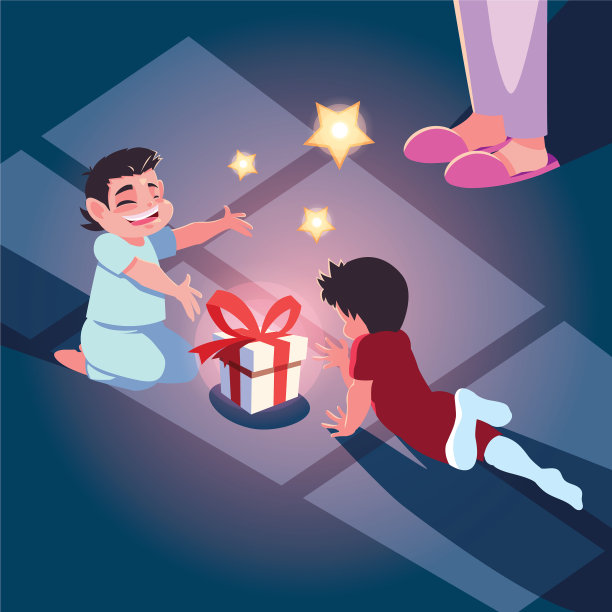 女人和孩子在圣诞夜景图片下载