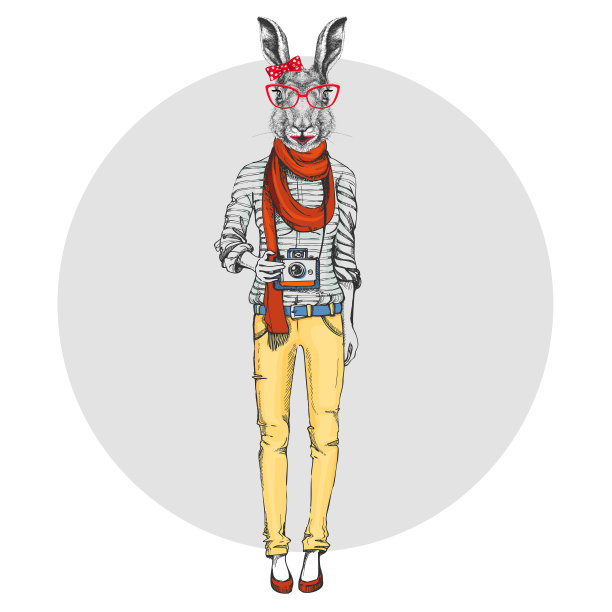 带相机的复古潮兔兔图片下载