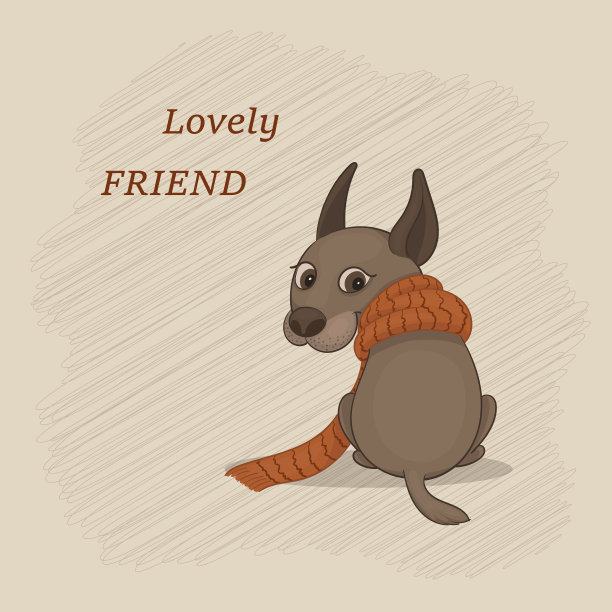 一只卡通可爱的棕色狗图片下载