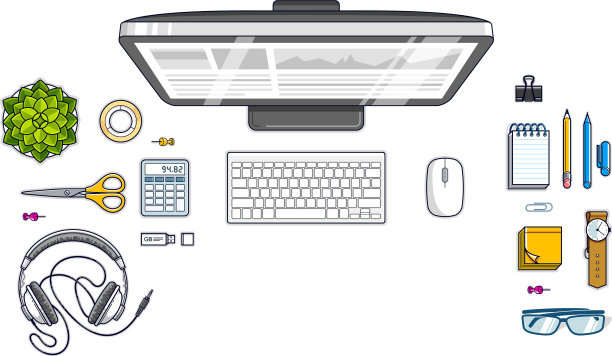 工作台工作台与PC电脑和俯视图图片下载