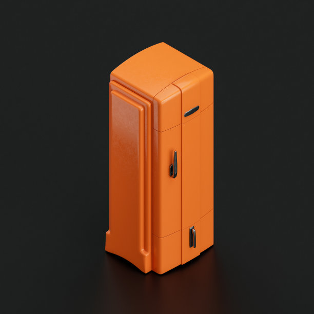 复古橙色冰箱，复古厨房等距电器，3d渲染图片下载