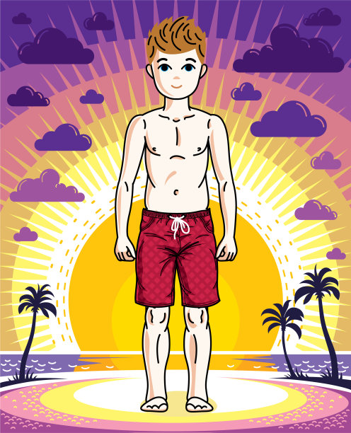 可爱快乐的少年男孩在红色时尚摆姿势图片下载