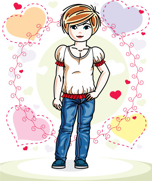 漂亮的小红发女孩穿着休闲图片下载