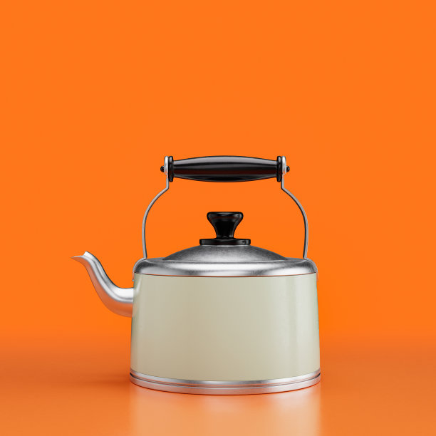 复古茶壶，复古厨房电器前视图，3d渲染图片下载