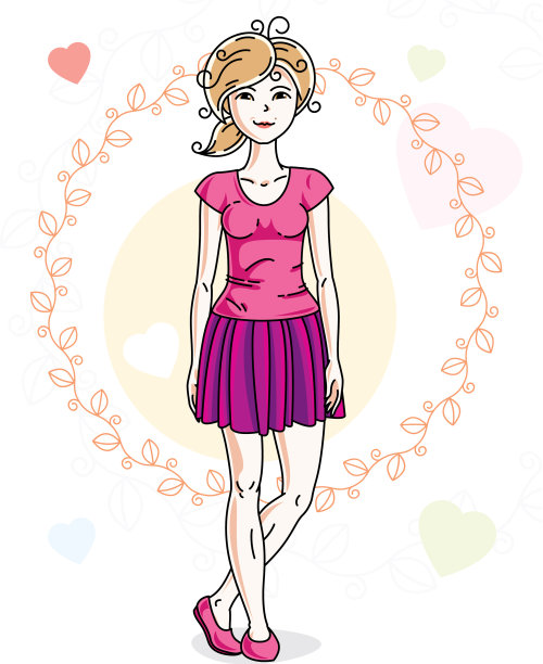 年轻美丽的金发女子站在五颜六色的图片下载