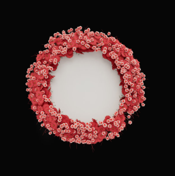 圆形空白页覆盖树叶和鲜花，问候和社交媒体明信片，3d渲染图片下载