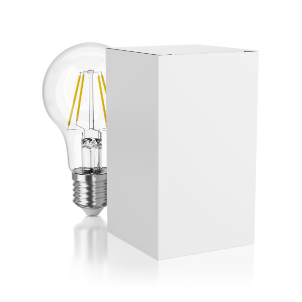 用空白纸包装的LED灯泡隔离。图片下载