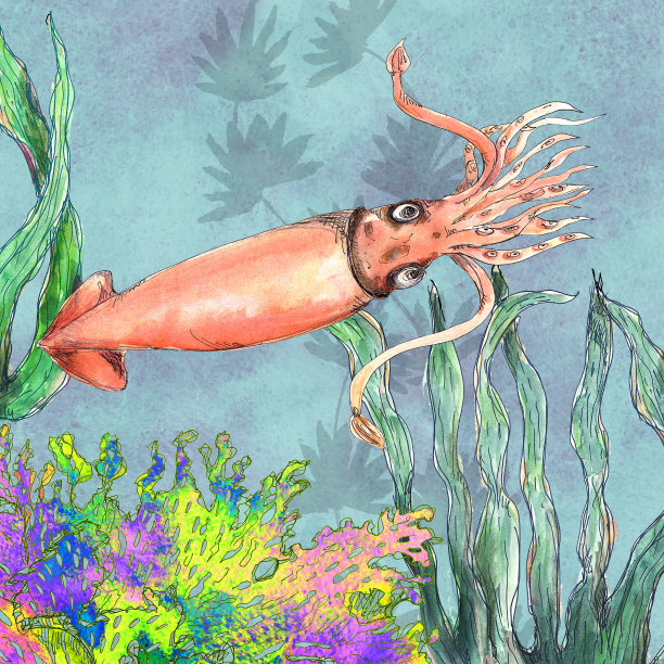 水彩手绘艺术丰富多彩的海底海洋生活插图垃圾背景图片下载