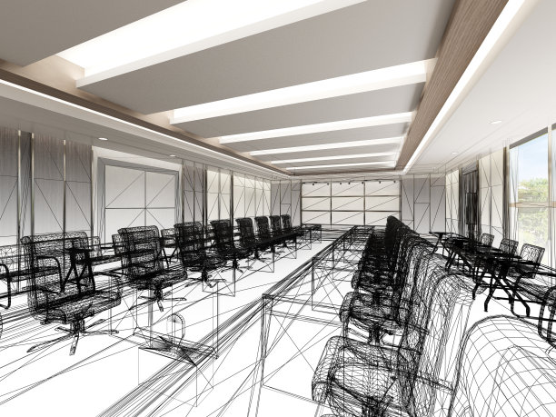 室内会议室效果图设计，线框三维绘制图片下载