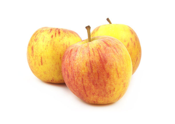 成熟的黄红苹果与白色的分开图片下载