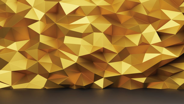 黄金金属墙低多边形背景3d渲染图片下载