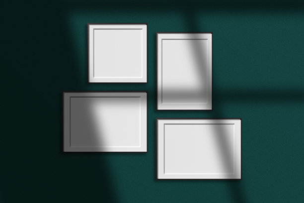 一套黑色海报相框模型在极简主义的房间与阴影覆盖图片下载