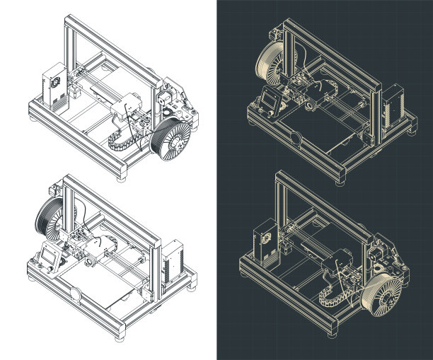 3D打印机等距蓝图图片下载