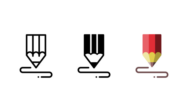 铅笔图标。具有轮廓、字形和平面样式图片下载