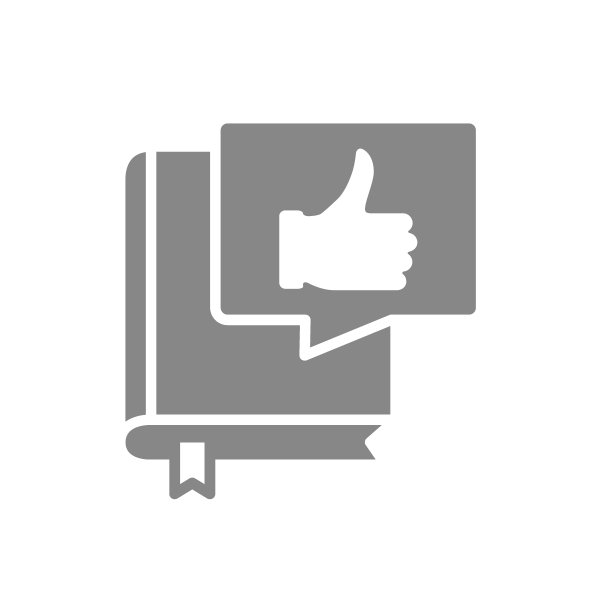 书与大拇指在语音气泡灰色图标。最好的书，顾客评论，日记符号图片下载