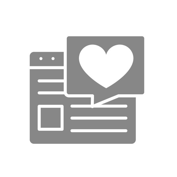 网上爱情文章灰色图标。网站有语音泡泡和心，用户反馈符号图片下载