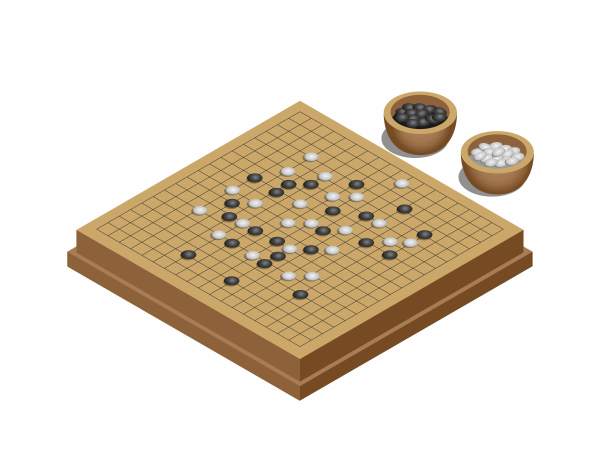 围棋日本传统桌游等距矢量插图图片下载